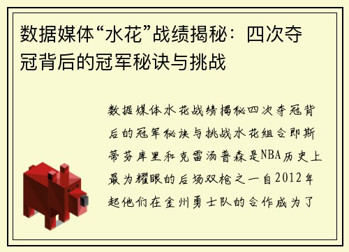 数据媒体“水花”战绩揭秘：四次夺冠背后的冠军秘诀与挑战